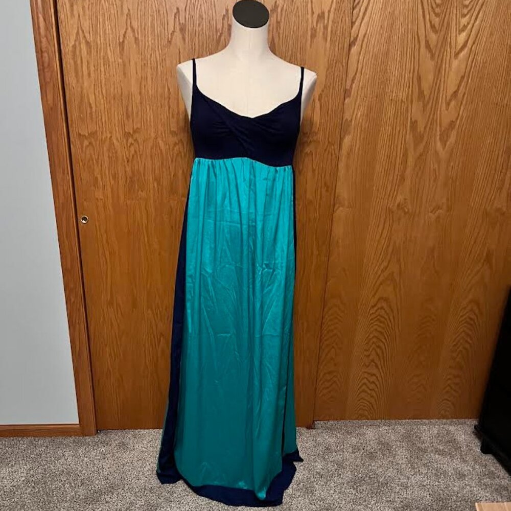 Vanity Spaghetti Strap Full Length Sun Dress / Size: S (Kelly Green & Navy)